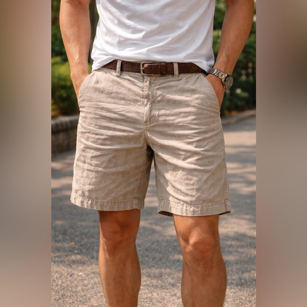 polo ralph lauren Men’s linen Cotton Khaki Tan Classic Relax Fit shorts Size 40